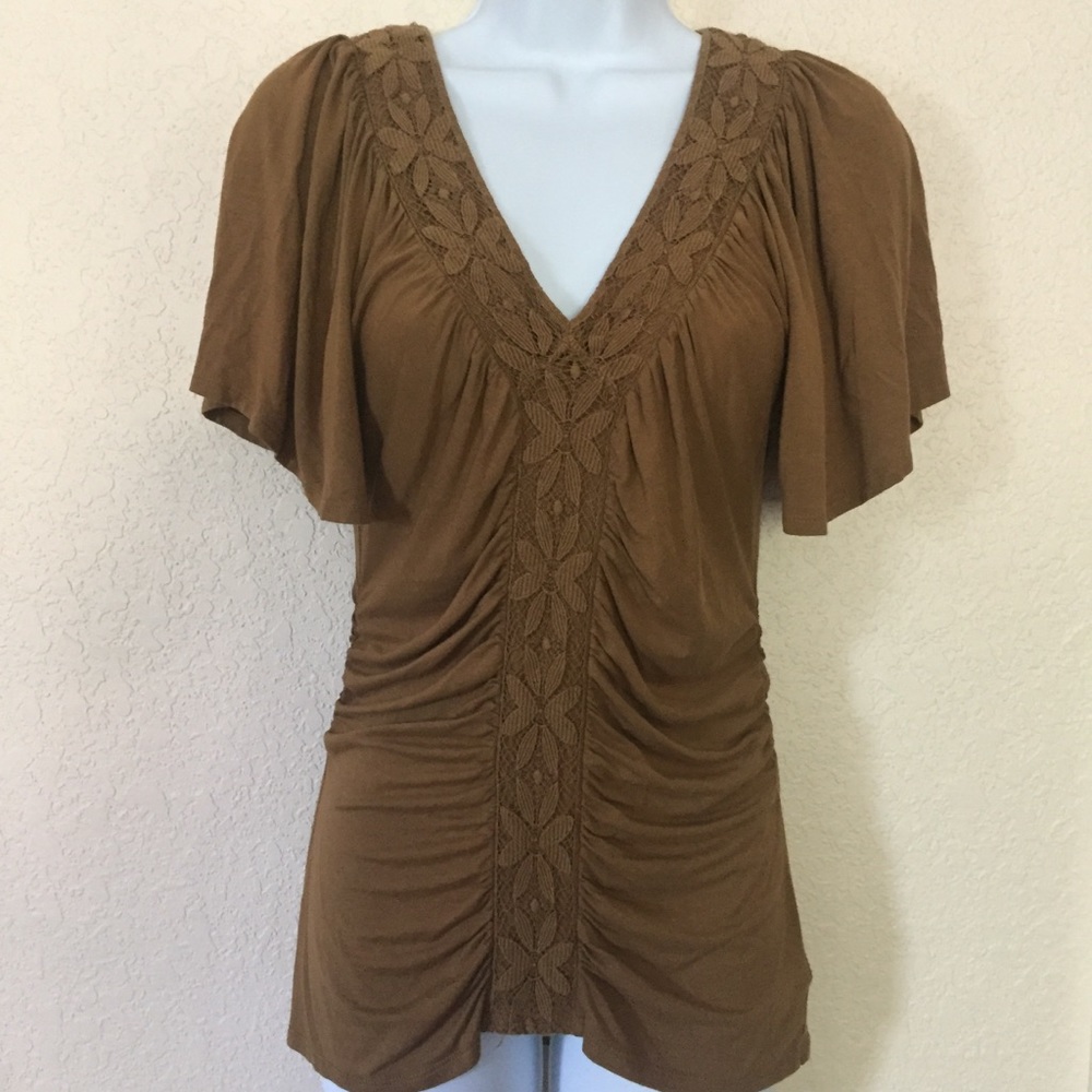 Anthropologie Postmark Tan Brown Top Small